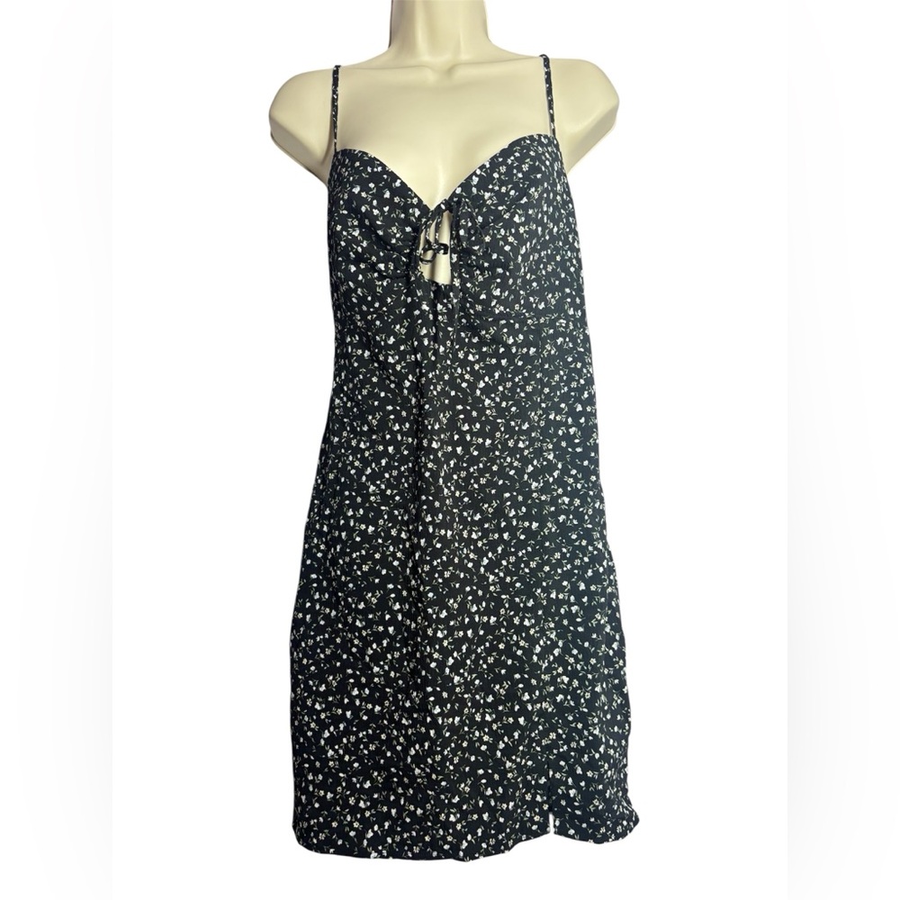 Black Floral Tie-Front Slip Dress